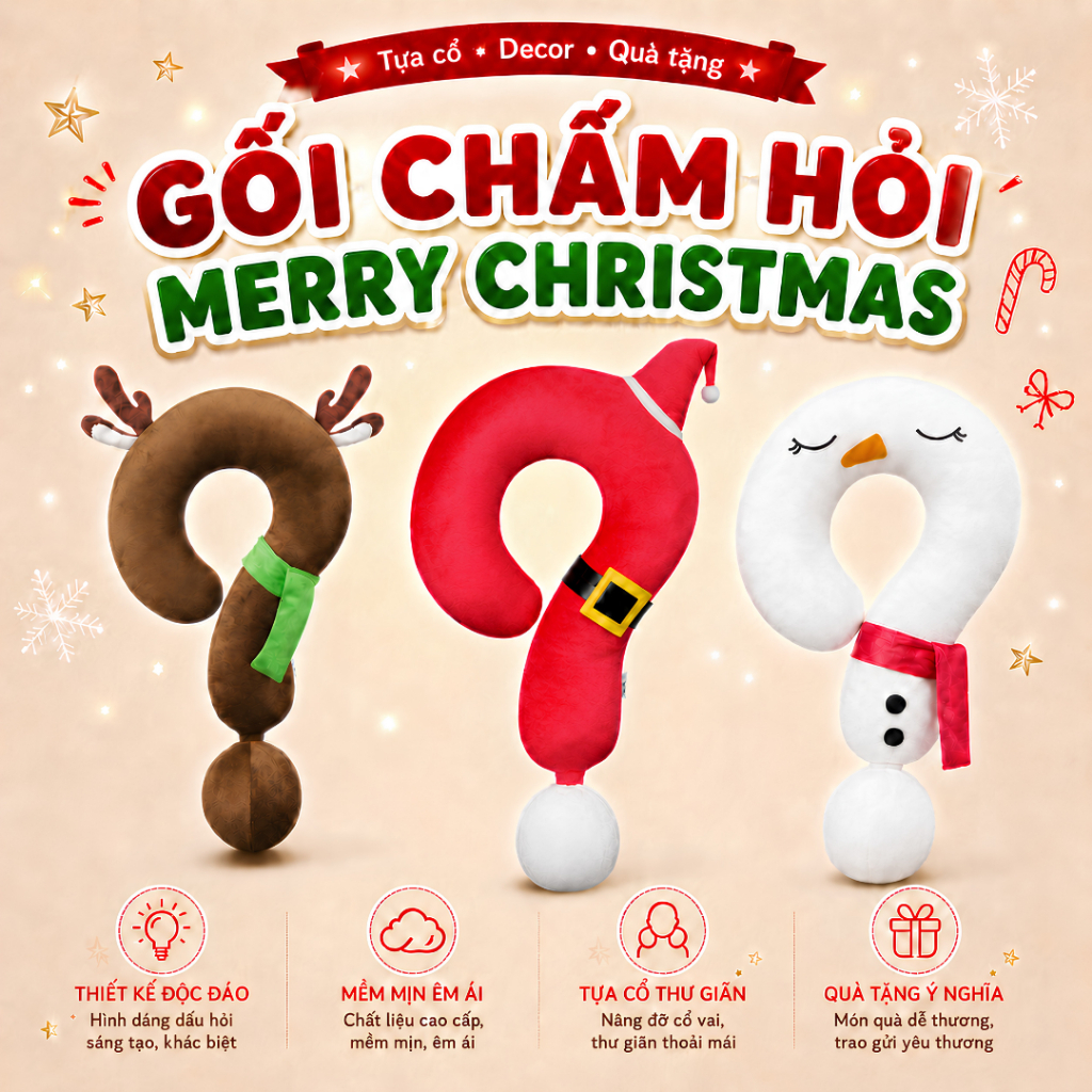 [Christmas Collection] Gối Tựa Đầu Hình "?" Chất Liệu Nhung Mềm Mại Thoải Mái Dùng Cho Thư Giãn, Decor 2u.lifestyle