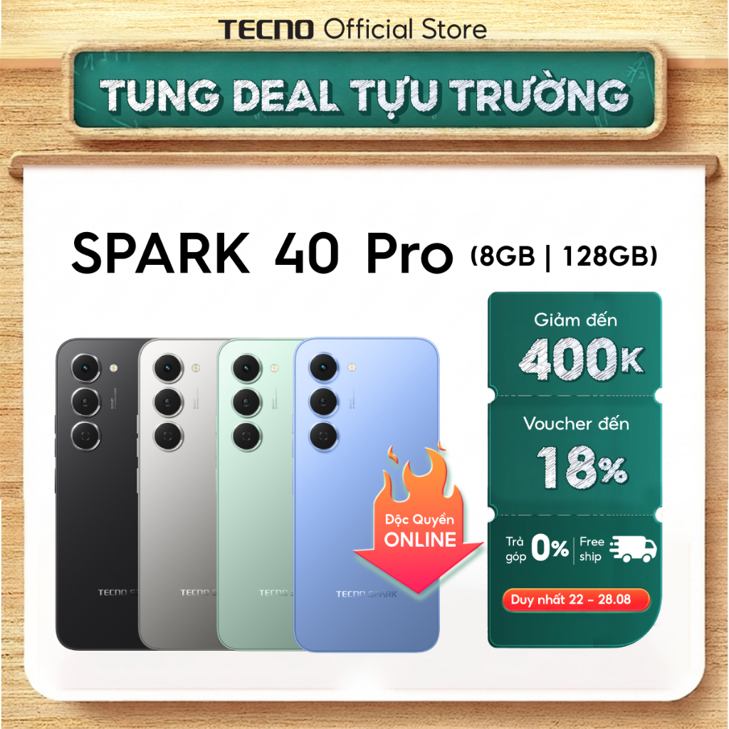 Điện thoại TECNO SPARK 40 PRO (8+8)GB/128GB - Màn hình AMOLED 1.5K & 144Hz | Mỏng 6.69mm | 5200mAh sạc 45W