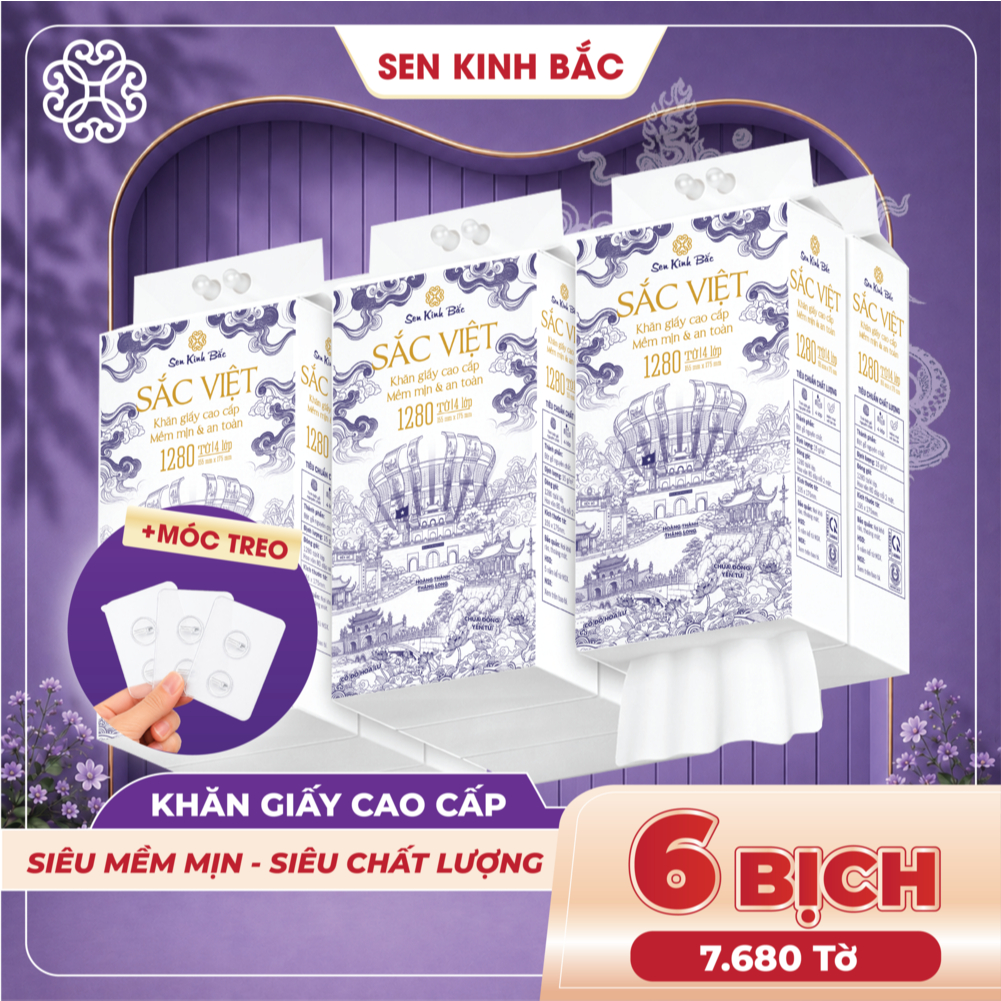 [ THÙNG 6 BỊCH ] Giấy Treo Tường Sắc Việt 1280 tờ - 4 Lớp Mềm Mịn, Thành Phần Bột Gỗ Tự Nhiên 100%