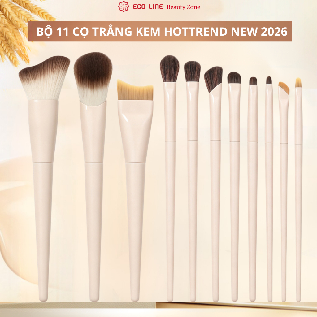 Ecoline Bộ cọ trang điểm 11 cây makeup cọ má hồng kem cọ phấn phủ tạo khối mũi hạ góc kẻ bọng mắt