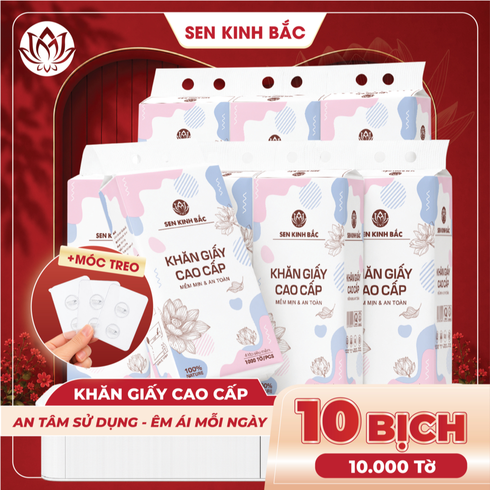 [COMBO 10 BỊCH] Giấy Treo Tường Sen Kinh Bắc 1000 tờ 4 lớp mềm mịn, thành phần bột gỗ tự nhiên 100%