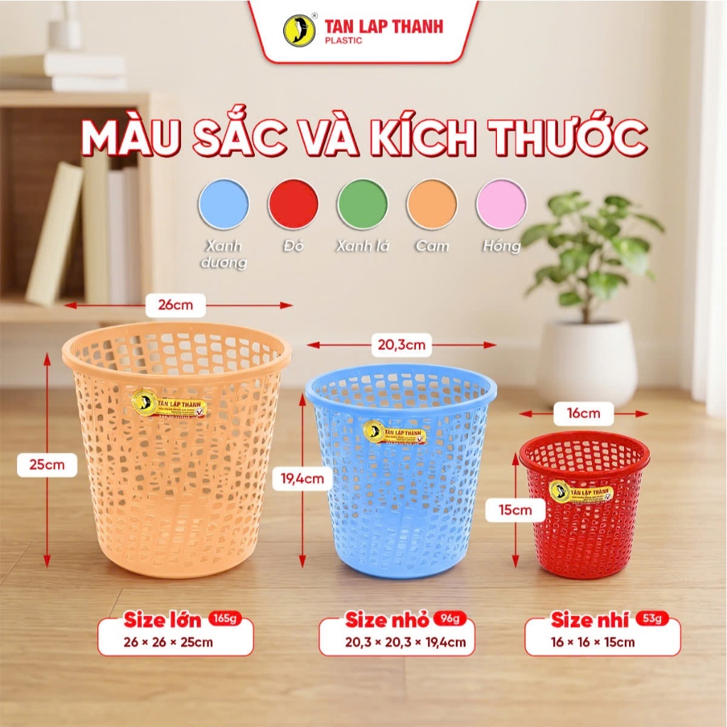 Sọt rác tròn Thái Tân Lập Thành Sản phẩm chất lượng, nhà nhà thịnh vượng, nhựa nguyên sinh, bền đẹp