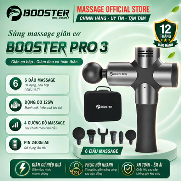 Súng Massage Booster Pro 3 - Công suất 126W, Massage Gun Giảm Đau Cơ, 6 Đầu Massage Thay Thế