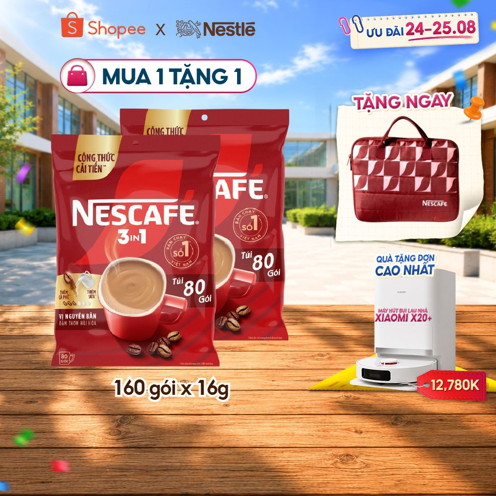 [CÔNG THỨC CẢI TIẾN] Combo 2 Bịch Cà phê Hòa tan NESCAFÉ VỊ NGUYÊN BẢN 80 gói – Đậm thơm hài hòa