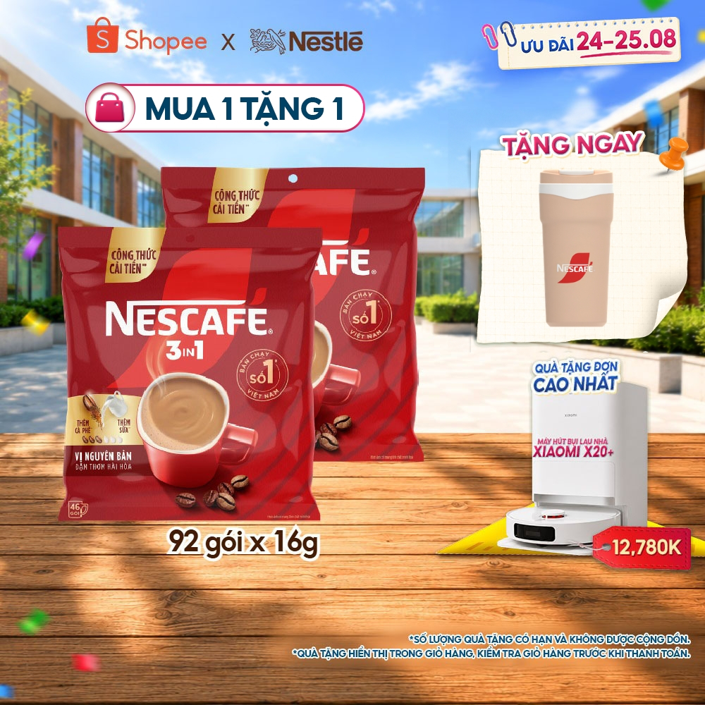 [CÔNG THỨC CẢI TIẾN] Combo 2 Bịch Cà phê Hòa tan NESCAFÉ VỊ NGUYÊN BẢN 46 gói – Đậm thơm hài hòa