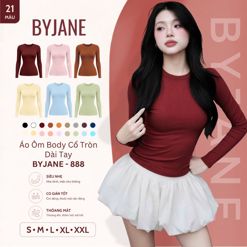 [MÀU MỚI] Áo Thun Nữ Dài Tay Cổ Tròn Basic Co Giãn 4 Chiều Ôm Body Mềm Mịn Thời Trang BYJANE - 888