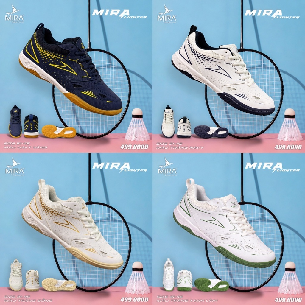 Giày cầu lông, Pickleball, Tennis chính hãng MIRA LIGHTER đế EVA siêu nhẹ, giảm chấn, bám sân tốt