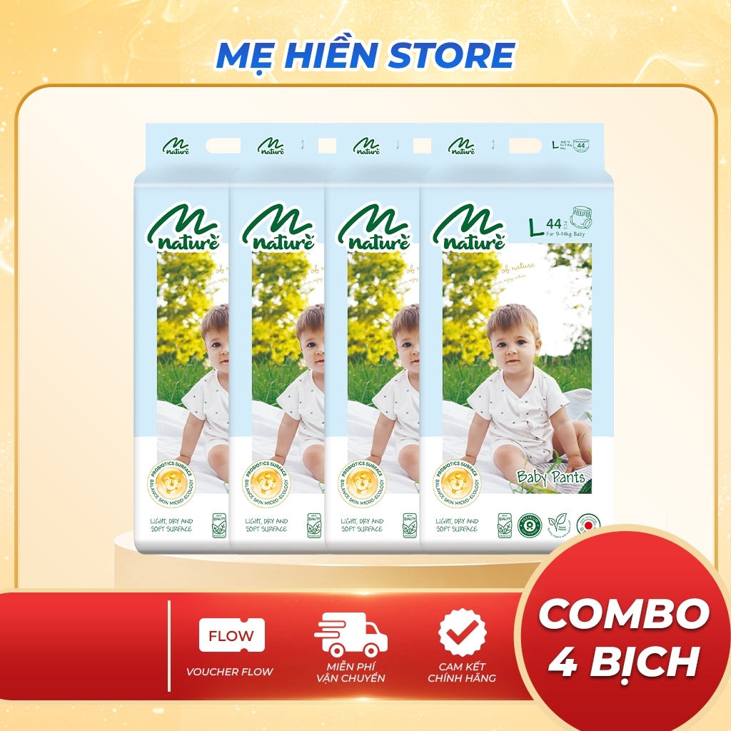 [Combo 4 Bịch] Tã Bỉm Momo Nature Chính Hãng, Bỉm Dán Quần 2 Vùng Thấm Full Size