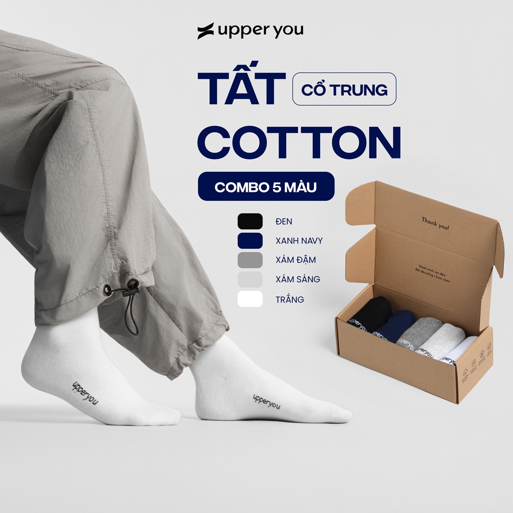 [TẶNG QUÀ ĐƠN 169K] [Combo 5] Tất Vớ Cotton Nam UPPER YOU Cổ Trung Thấm Hút Êm Ái Dày Dặn Thoáng Khí Khử Mùi - BSM3001