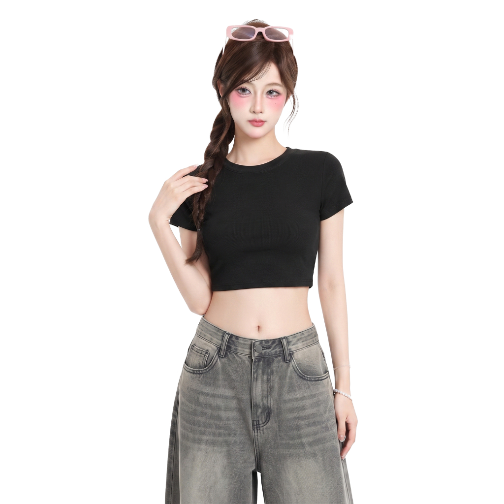 Áo Croptop Nữ Cổ Tròn Tay Ngắn PINKSTORE29 Kiểu Dáng Basic A5314 | BigBuy360 - bigbuy360.vn