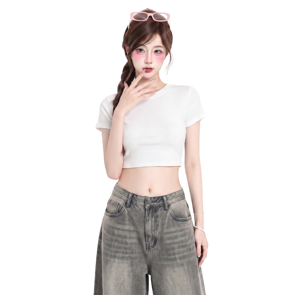 Áo Croptop Nữ Cổ Tròn Tay Ngắn PINKSTORE29 Kiểu Dáng Basic A5314 | BigBuy360 - bigbuy360.vn