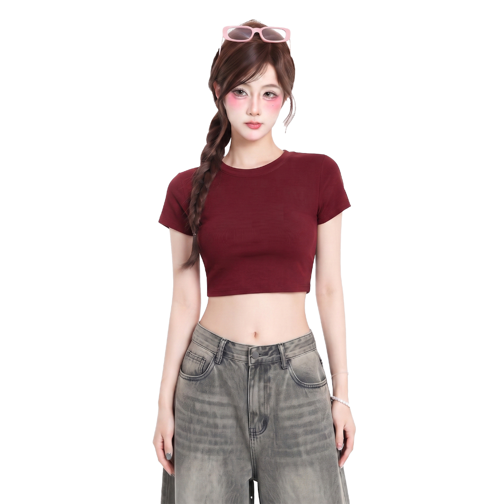 Áo Croptop Nữ Cổ Tròn Tay Ngắn PINKSTORE29 Kiểu Dáng Basic A5314 | BigBuy360 - bigbuy360.vn