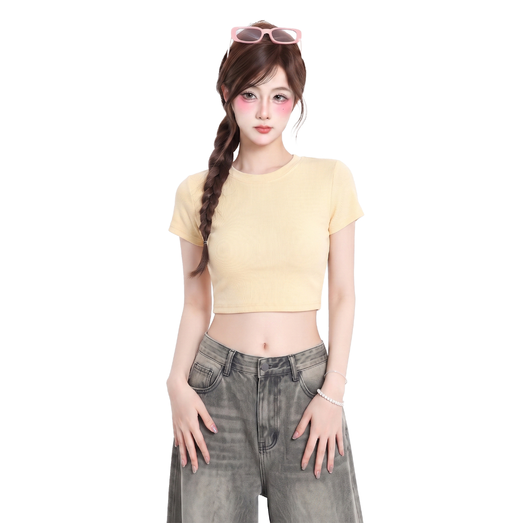 Áo Croptop Nữ Cổ Tròn Tay Ngắn PINKSTORE29 Kiểu Dáng Basic A5314 | BigBuy360 - bigbuy360.vn