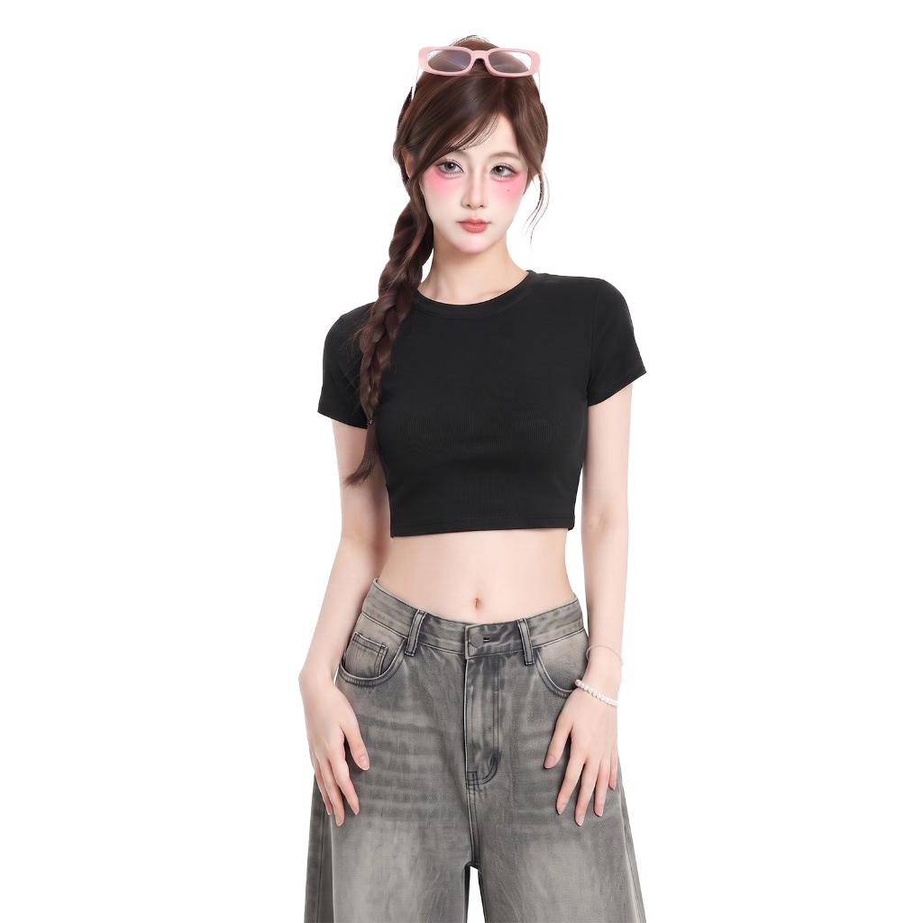 Áo Croptop Nữ Cổ Tròn Tay Ngắn PINKSTORE29 Kiểu Dáng Basic A5314 | BigBuy360 - bigbuy360.vn