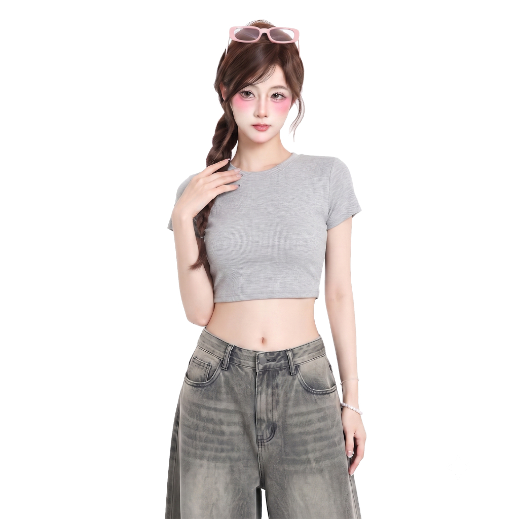 Áo Croptop Nữ Cổ Tròn Tay Ngắn PINKSTORE29 Kiểu Dáng Basic A5314 | BigBuy360 - bigbuy360.vn