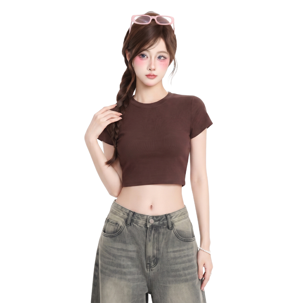 Áo Croptop Nữ Cổ Tròn Tay Ngắn PINKSTORE29 Kiểu Dáng Basic A5314 | BigBuy360 - bigbuy360.vn