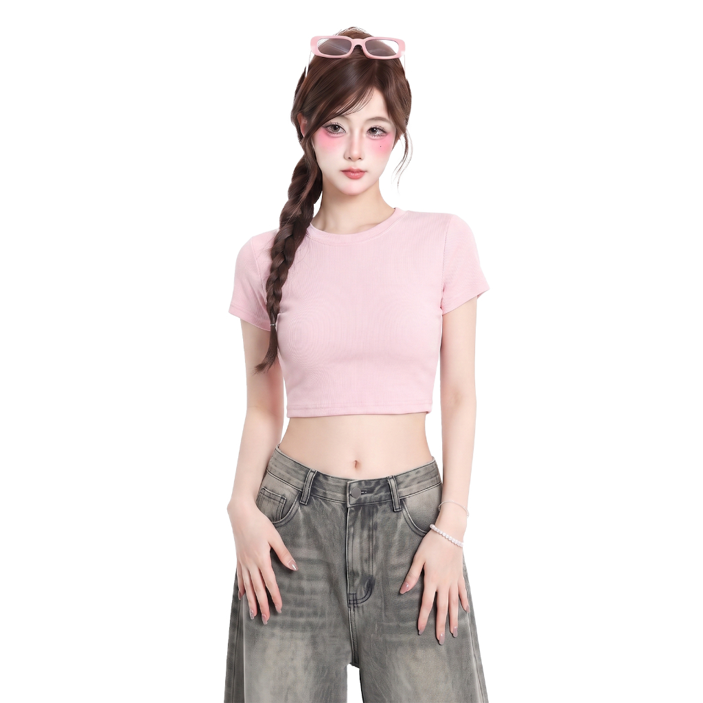 Áo Croptop Nữ Cổ Tròn Tay Ngắn PINKSTORE29 Kiểu Dáng Basic A5314 | BigBuy360 - bigbuy360.vn