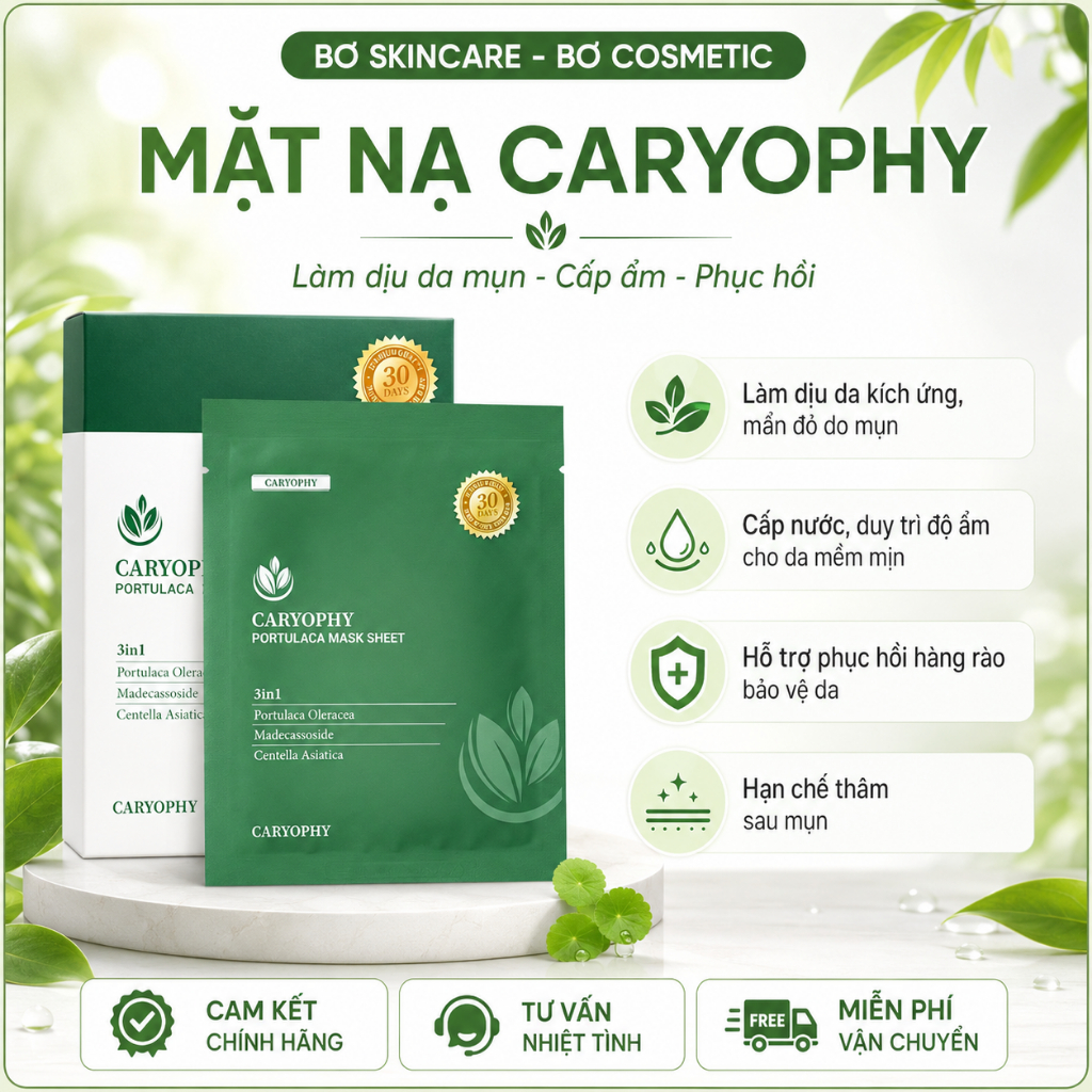 [CHÍNH HÃNG] Mặt Nạ Caryophy Portulaca Mask Sheet 3in1:  mặt nạ ngừa mụn,giảm thâm và dưỡng ẩm hoàn hảo