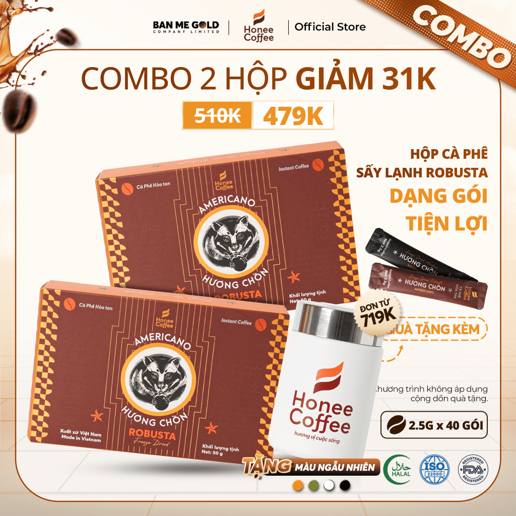 [COMBO] 2 Hộp Cà Phê Sấy Lạnh Robusta (2.5gx40 gói) Cà Phê Hòa Tan Pha Americano / Cold Brew Bằng Nước Lạnh Ban Me Gold