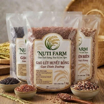 NUTI FARM - [Combo Dùng Thử Tổng 3kg] Gạo Lứt Huyết Rồng, Gạo Lứt Đen, Gạo Lứt Điện Biên Thơm Dẻo