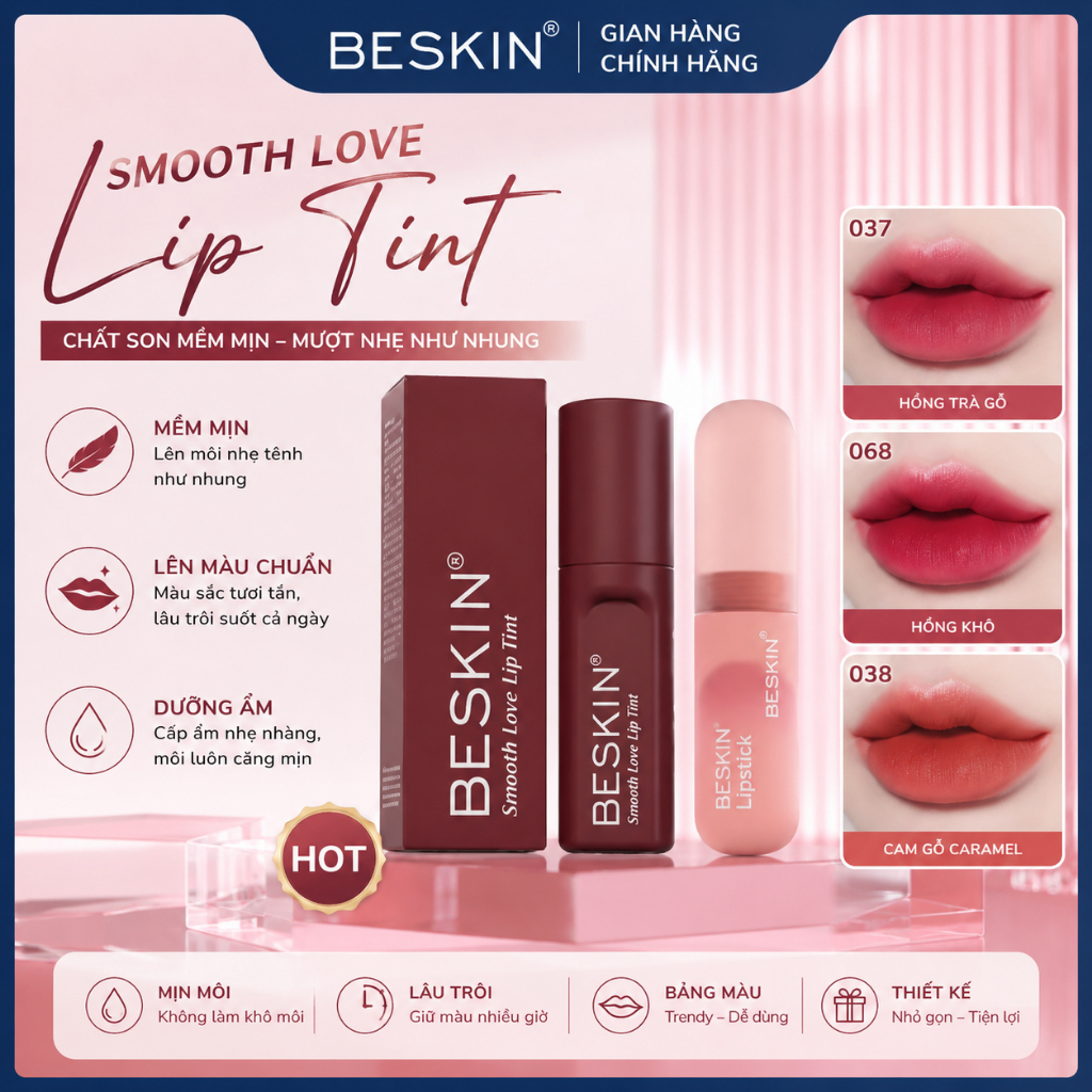 SON NHUNG BESKIN "SMOOTH LOVE LIP TINT" - Dung tích: 2,5g - Thương Hiệu: Beskin
