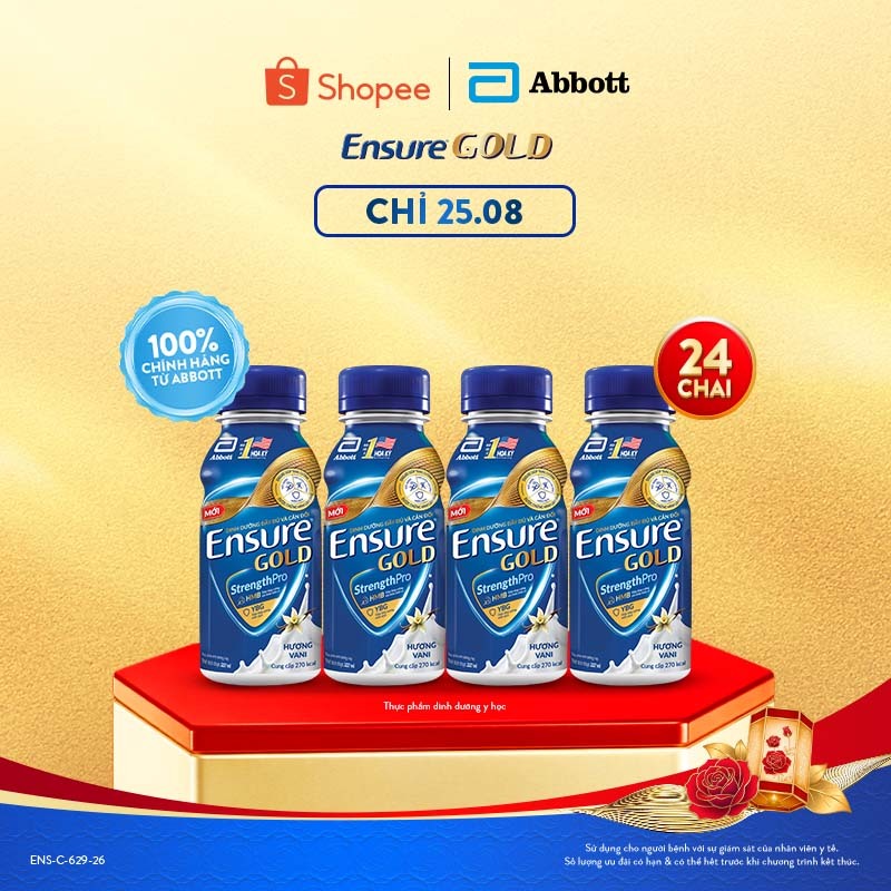[KOL LIVE] Thùng 24 chai Ensure GOLD 237ml chai phiên bản mới