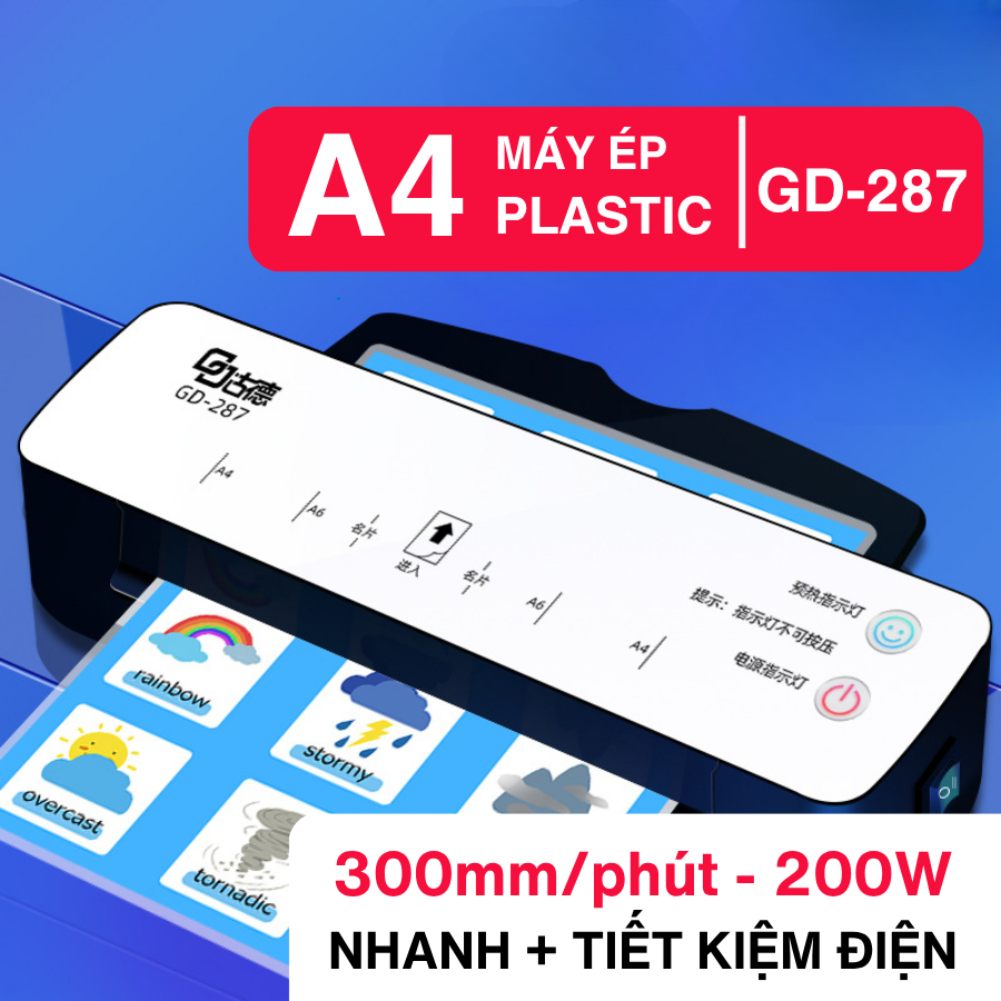 [HỎA TỐC HCM] Máy Ép Plastic Khổ A4 GD-287 - Phù Hợp Ép Màng Ảnh, Poster, An toàn, Dễ Sử Dụng