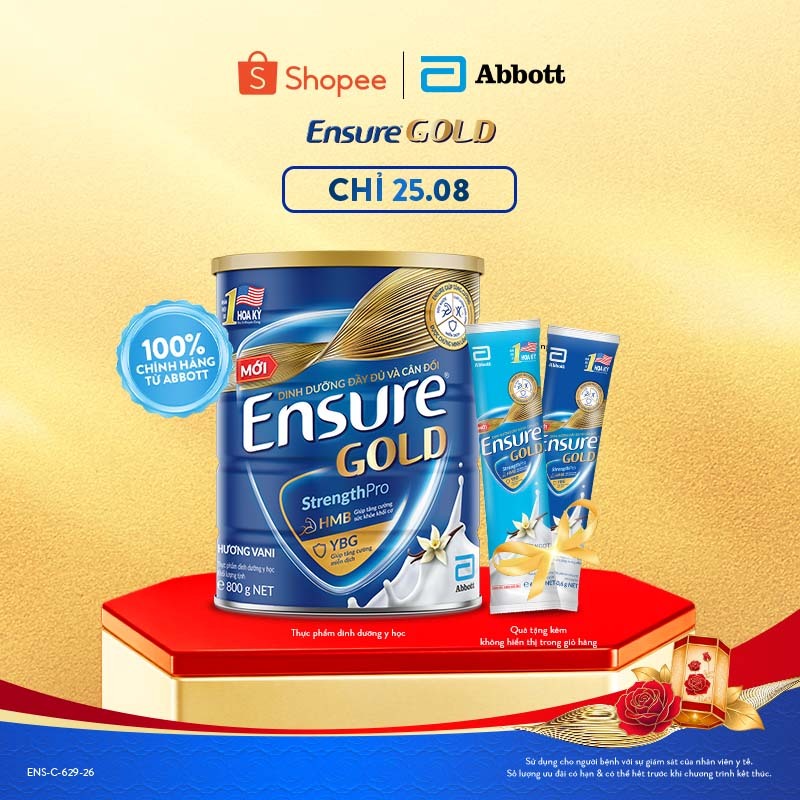 [Tặng 2 gói dùng thử bất kì] Sữa bột Ensure Gold hương Vani 800g (Bao bì thay đổi theo từng đợt nhập)