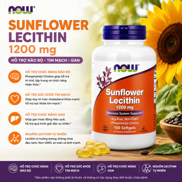 Viên Uống NOW Sunflower Lecithin 1200mg 100viên Chống Tắc Tia Sữa, Làm Loãng Sữa Cho Phụ Nữ Sau Sinh