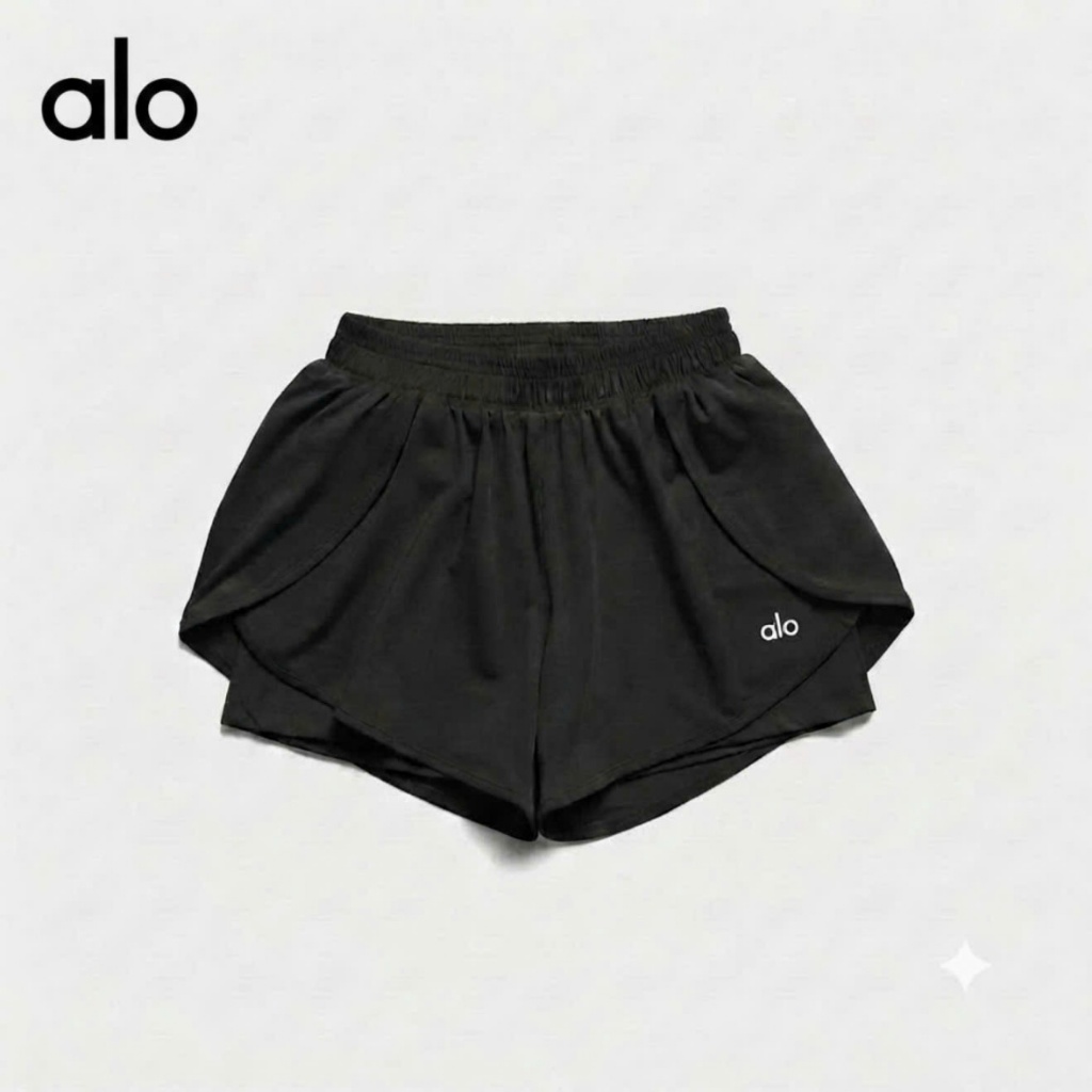 Quần Đùi Short Thể Thao Al0 Nữ Thun Lạnh 2 Lớp Có Túi Trong Tập Gym, Pickle Ball, Yoga Nữ Logo thêu thiết kế xẻ bầu