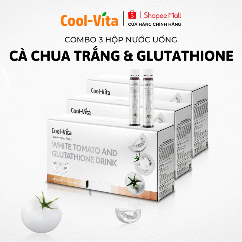 Combo 3 Hộp Nước Uống Cà Chua Trắng Hỗ Trợ Sáng Da Kết Hợp Glutathione Coolvita (6 chai×25 ml)/hộp - Thực Phẩm Bổ Sung — ảnh 1