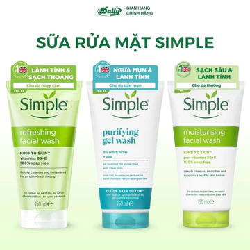 Sữa rửa mặt Simple dịu nhẹ lành tính làm sạch sâu giảm mụn, cấp ẩm, giúp thông thoáng lỗ chân lông