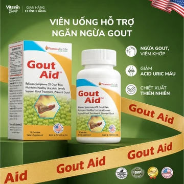 Viên Uống Gout Aid Nhập Khẩu Mỹ Hỗ Trợ Ngăn Ngừa Gout, Viêm Khớp Và Giảm Acid Uric Hộp 30 Viên