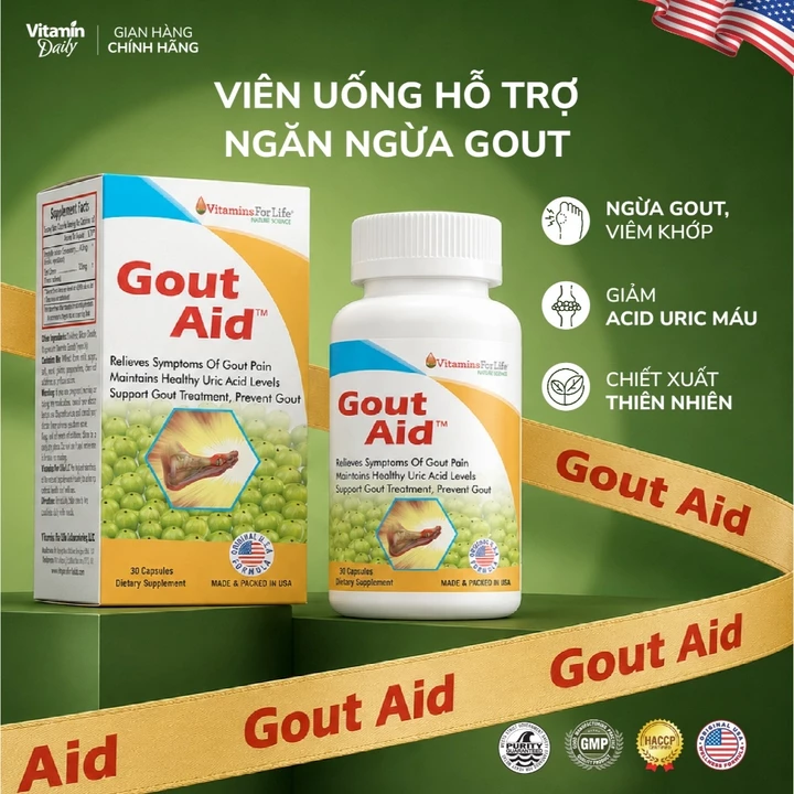 Viên Uống Gout Aid Nhập Khẩu Mỹ Hỗ Trợ Ngăn Ngừa Gout, Viêm Khớp Và Giảm Acid Uric Hộp 30 Viên