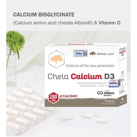 Canxi Chela Calcium D3-Canxi Bisglycinate Chelate Albion-Thực phẩm bảo vệ sức khỏe cho mẹ bầu, sau sinh 36.6g-Olimp Labs