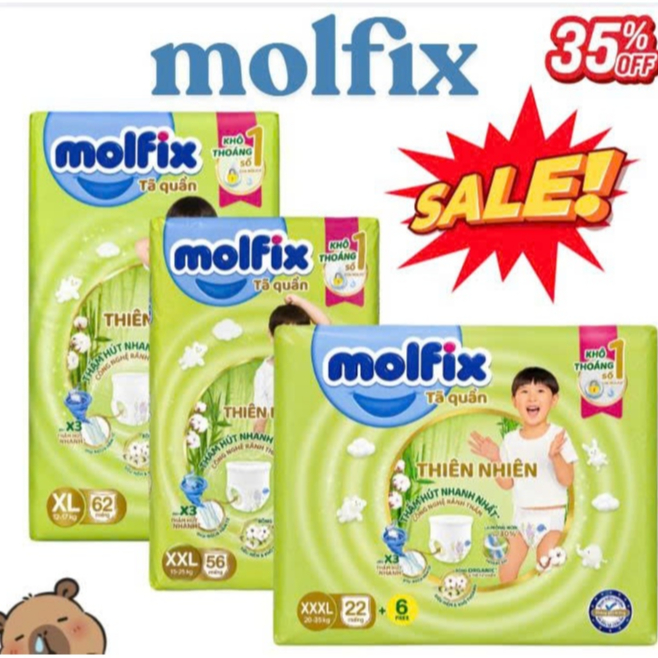 [M76 L68 XL62 XXL56] Tã Quần Molfix Thiên Nhiên Siêu Mềm – Chính Hãng 2025 | Khô Thoáng Cả Ngày