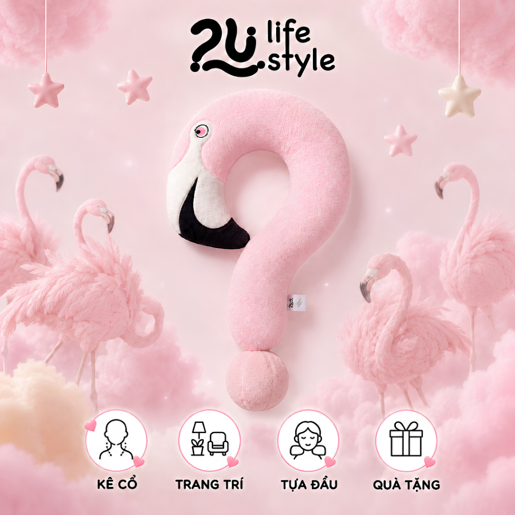 Gối Tựa Đầu Tựa Cổ Hình Dấu "?" HỒNG HẠC Vải Lông Kim Premium, Dùng Cho Thư Giãn, Du Lịch, Decor, Quà Tặng 2u.lifestyle