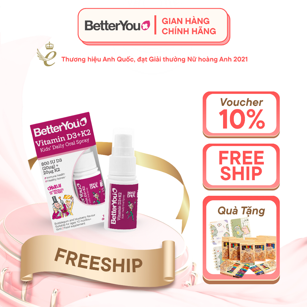 Vitamin D3K2 Better You Kids dạng xịt hỗ trợ phát triển xương, vận động cho trẻ từ 1 tuổi, xuất xứ Anh)