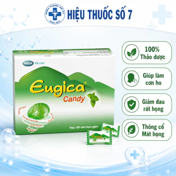 Kẹo ngậm ho thảo dược Eugica Candy giảm ho, đau họng hộp 100 viên - Thái Lan