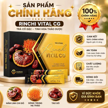 [Gói dùng thử] CHÍNH HÃNG TRÀ CÔ ĐẶC Rinchi VITAL CG có Nấm Linh chi đỏ, Đông trùng hạ thảo, Táo đỏ Hộp 30 Gói x 3g