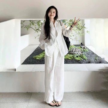 SET đồ nữ sang chảnh áo sơ mi phối quần ống rộng phong cách Hàn Quốc mặc đi biển - đi chơi - đi du lịch phối đồ cực xinh