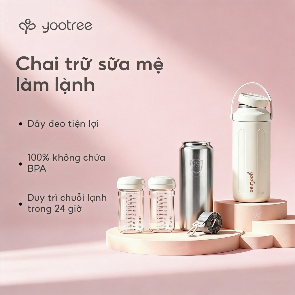 Bình trữ sữa Yootree S2 bình giữ lạnh sữa mẹ 304 Giữ được độ tươi trong 24 giờ S2 lite gọn nhẹ có dây xách 1.5L/320m