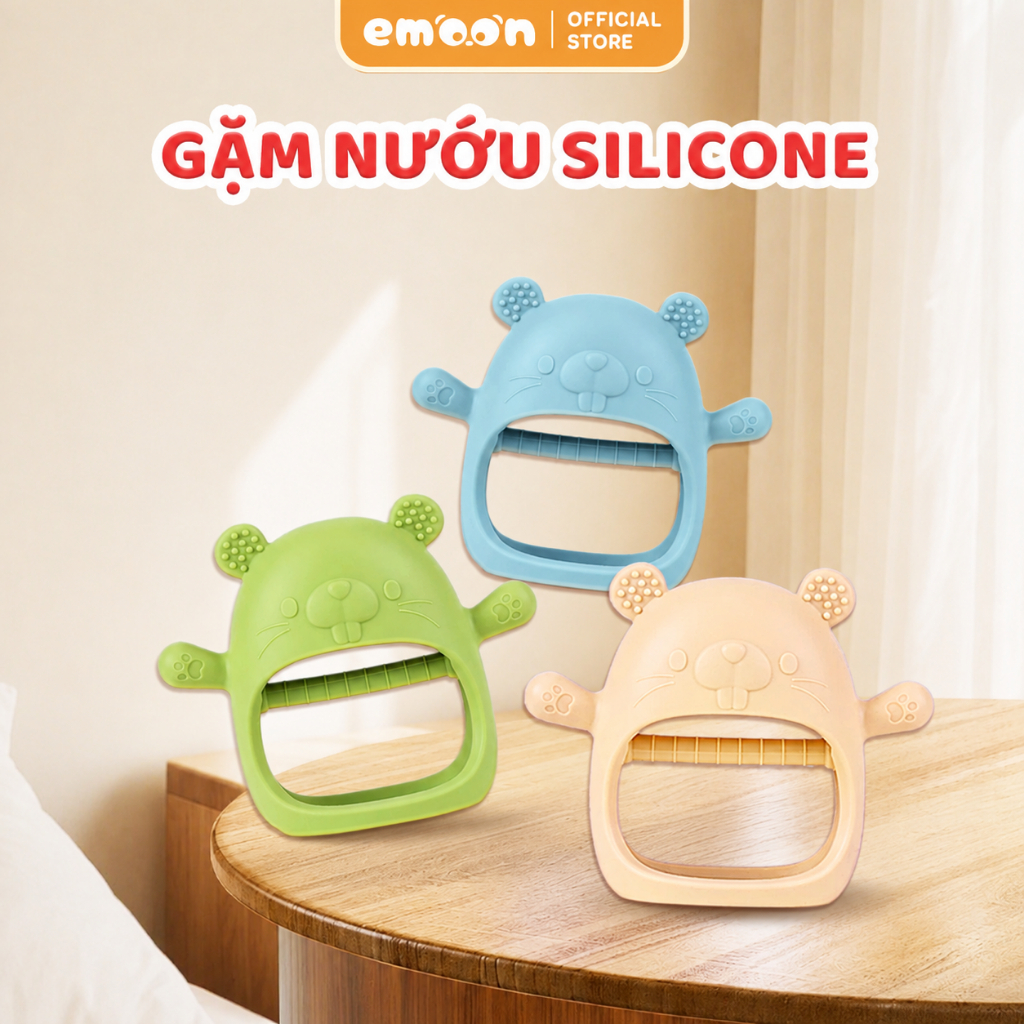 Gặm nướu cho bé Emoon có hộp bảo quản chất liệu Silicone an toàn siêu mềm giúp bé giảm ngứa nướu