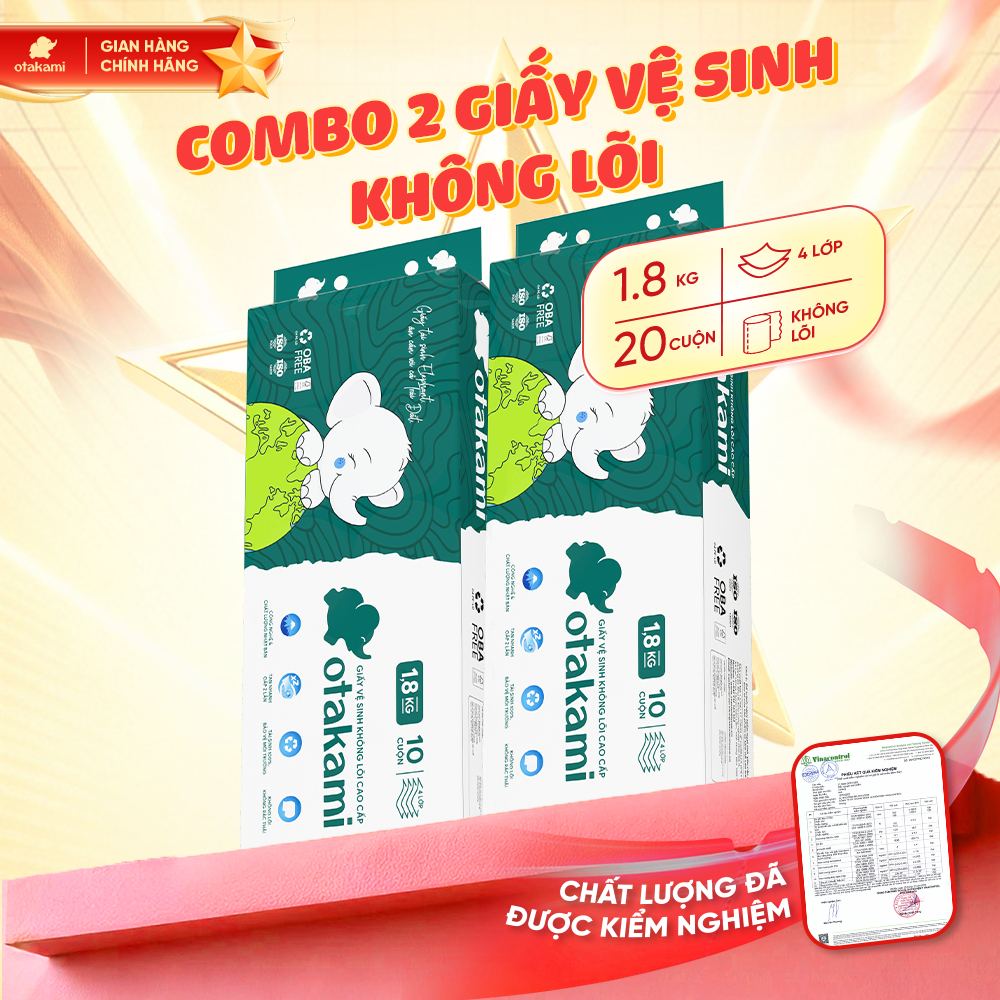[Combo 2] Giấy Vệ Sinh Tái Chế Cao Cấp OTAKAMI 10 Cuộn 4 1.8kg Lớp Tan Nhanh Không Tắc Bồn Cầu