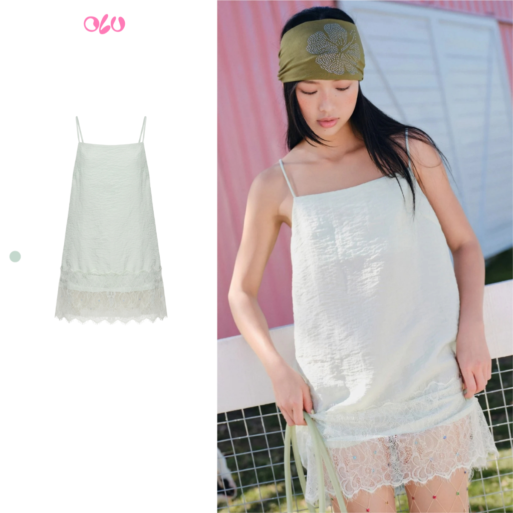 Đầm OLV 2 dây Mint Silky Lace Hem Mini Dress phù hợp đi chơi đi dạo