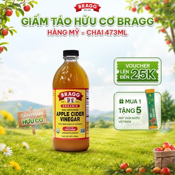 [Mua 1 tặng 5] Giấm táo hữu cơ Bragg Mỹ có giấm cái hỗ trợ giảm cân - chai 473ml