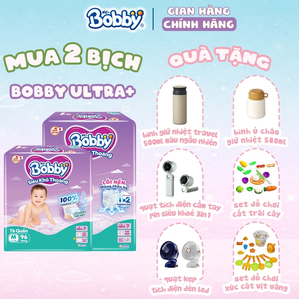 [QUÀ TẶNG] 2 Bịch Tã/Bỉm Quần Bobby ULTRA+ M96/L88/XL74/XXL68/XXXL31 (BAO BÌ MỚI)