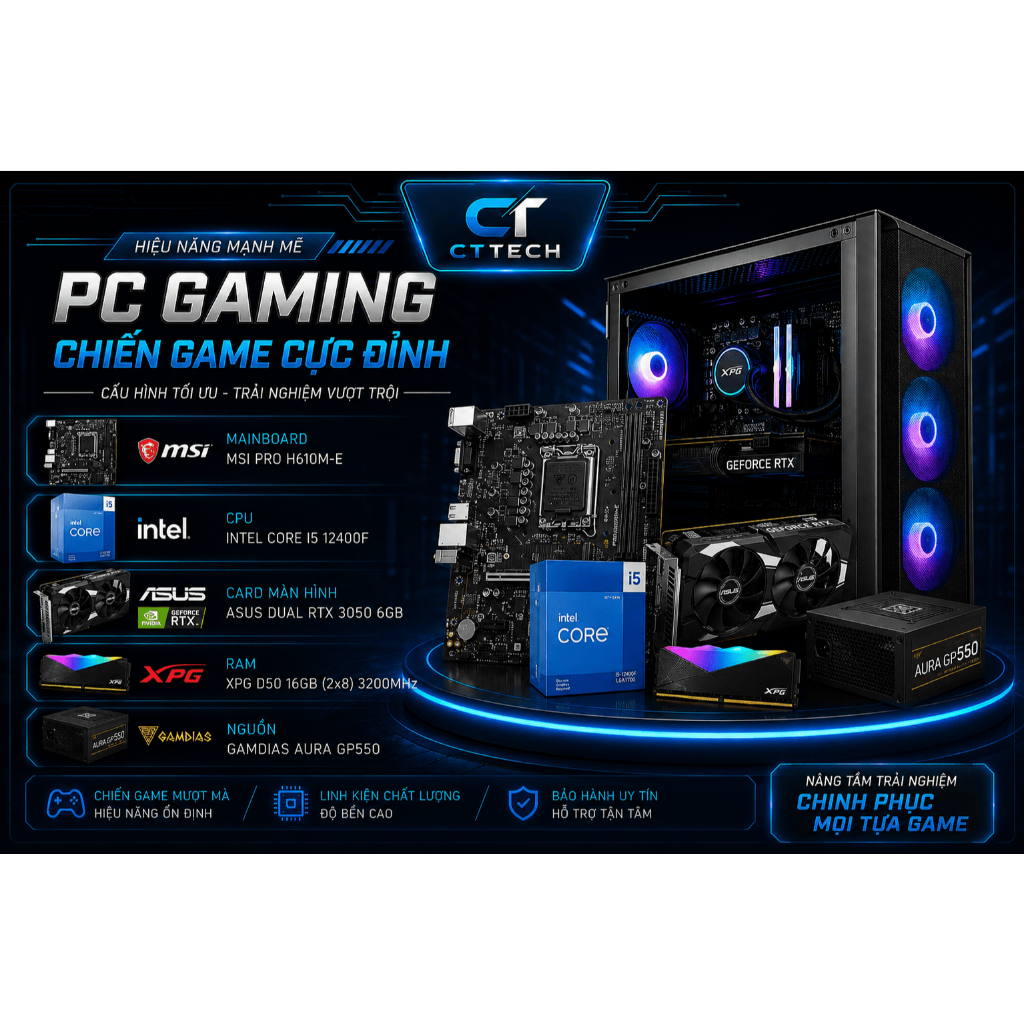 Bộ PC Asus Dual 3050 6GB / I5 12400F / MSI H610M-E
