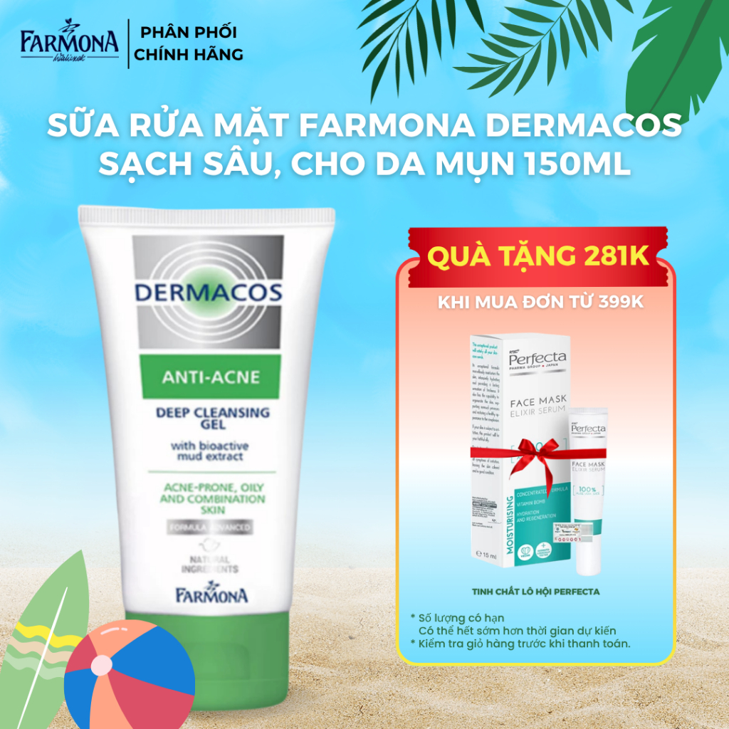 Dermacos Sữa Rửa Mặt Sạch Sâu, Cho Da Mụn Chứa Bùn Hoạt Tính Farmona Dermacos AntiAcne Deep Cleansing Gel 150ml