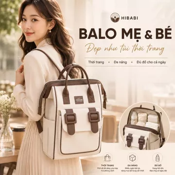 Balo Bỉm Sữa Cho Mẹ Và Bé Phong Cách Hàn Quốc Túi Bỉm Đa Năng Chống Nước Thiết Kế Thời Trang HIBABI